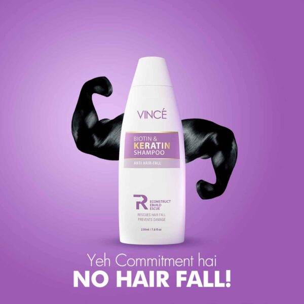 Vincé Biotin & Keratin Shampoo – Anti Hair-Fall, Strengthens Hair & Prevents Damage – 230ml - Image 4