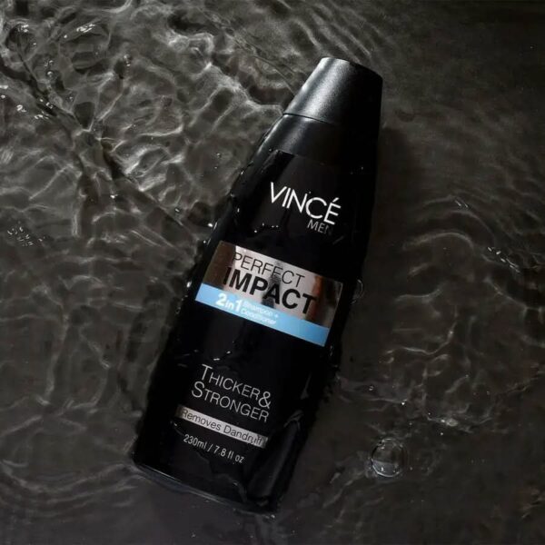 Vincé Men Perfect Impact 2-in-1 Shampoo + Conditioner – Thicker, Stronger Hair – Removes Dandruff – 230ml - Image 2