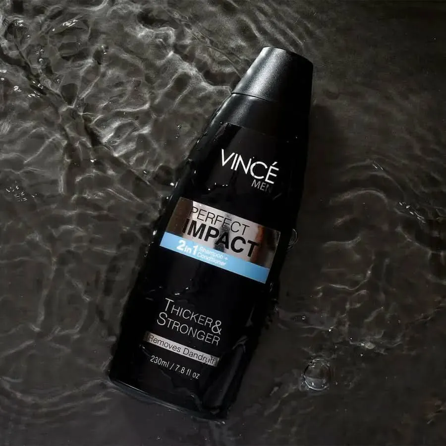 Vincé Men Perfect Impact 2-in-1 Shampoo + Conditioner – Thicker, Stronger Hair – Removes Dandruff – 230ml - Image 2