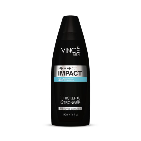 Vincé Men Perfect Impact 2-in-1 Shampoo + Conditioner – Thicker, Stronger Hair – Removes Dandruff – 230ml