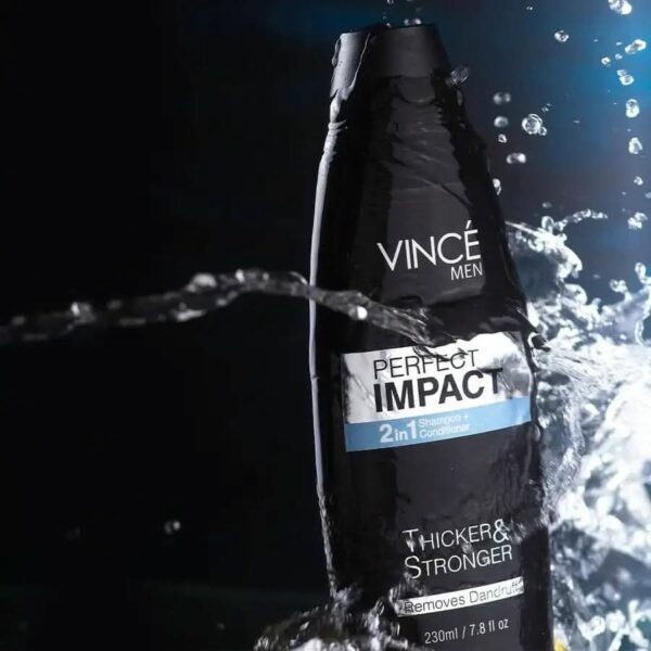 Vincé Men Perfect Impact 2-in-1 Shampoo + Conditioner – Thicker, Stronger Hair – Removes Dandruff – 230ml - Image 4
