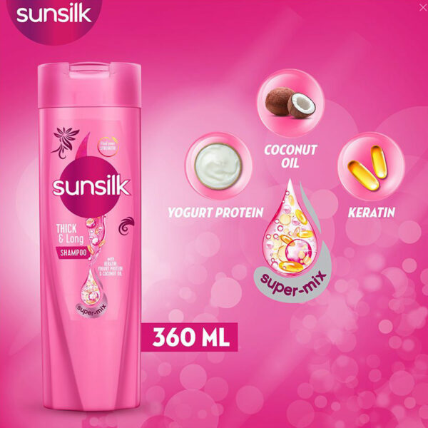 Sunsilk Thick & Long Shampoo – With Keratin, Yogurt Protein & Coconut Oil – Super-Mix Formula – 360ml - Image 2
