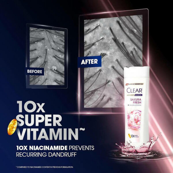 Clear Sakura Fresh Anti-Dandruff Shampoo – 300ml – 48H Freshness – With 10x Super Vitamins – For Healthy, Dandruff-Free Scalp - Image 8