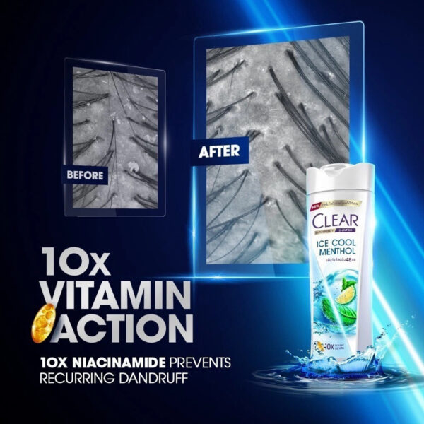 Clear Ice Cool Menthol Anti-Dandruff Shampoo – 48H Freshness – With Menthol & 10x Super Vitamins – For Cool, Dandruff-Free Scalp - Image 6