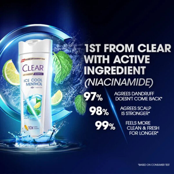 Clear Ice Cool Menthol Anti-Dandruff Shampoo – 48H Freshness – With Menthol & 10x Super Vitamins – For Cool, Dandruff-Free Scalp - Image 8