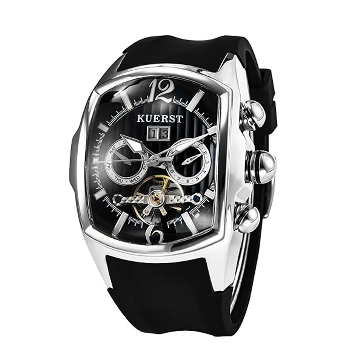 Men Automatic Watch Square Tourbillon Mechanical. Month, Date and Week Display, Stainless Steel Stylish Design Elegant Business Wristwatches - Image 11
