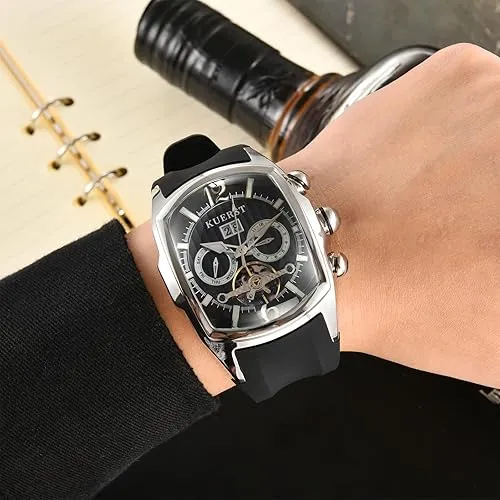 Men Automatic Watch Square Tourbillon Mechanical. Month, Date and Week Display, Stainless Steel Stylish Design Elegant Business Wristwatches - Image 12