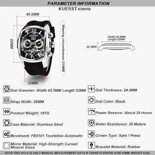 Men Automatic Watch Square Tourbillon Mechanical. Month, Date and Week Display, Stainless Steel Stylish Design Elegant Business Wristwatches - Image 9