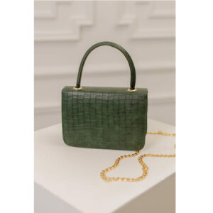 Premium Emerald Green Croco-Textured Mini Handbag – Elegant Top-Handle Purse with Gold-Tone Chain Strap