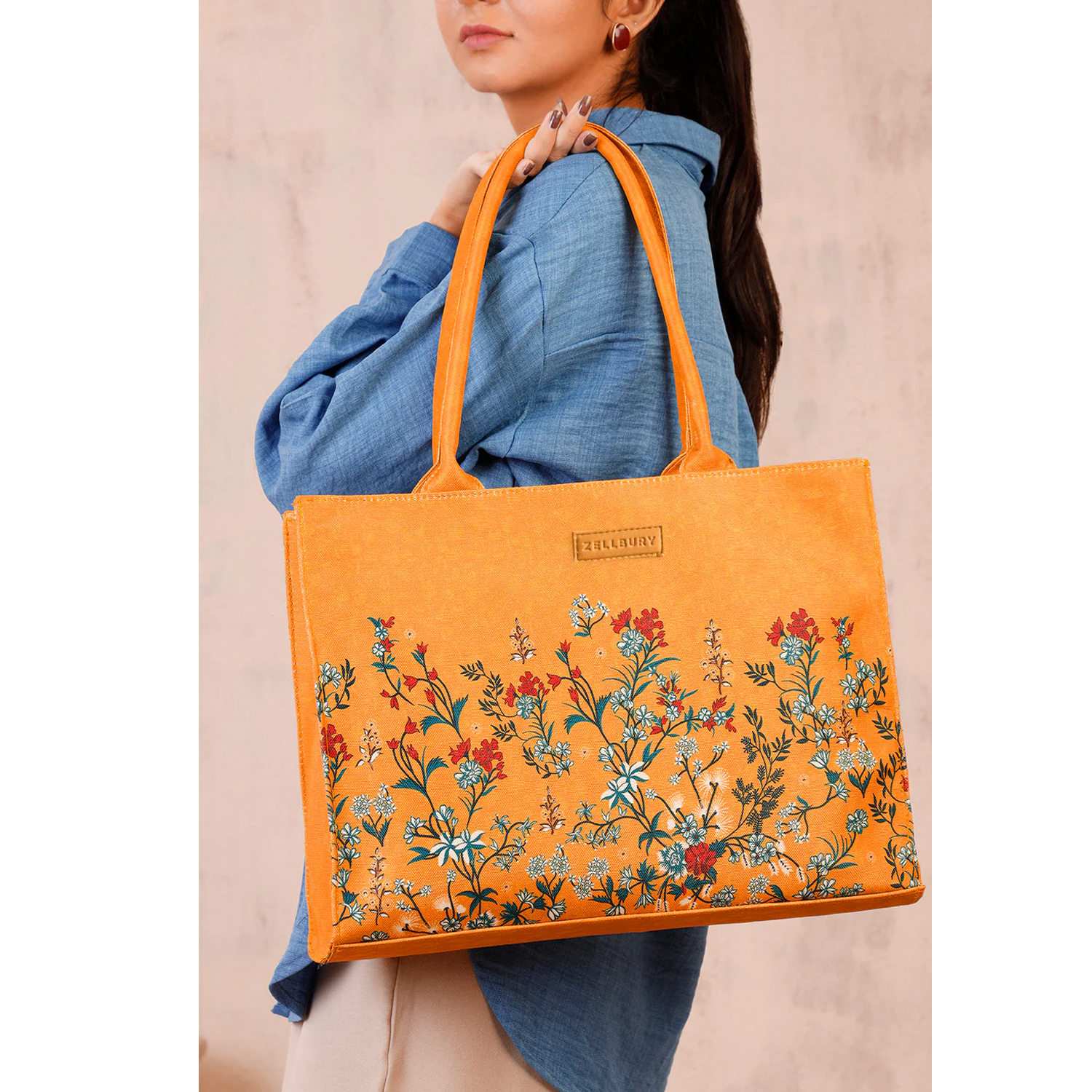 ZELLBURY Premium Canvas Tote Bag – Artistic Heritage, Floral & Patterned Prints | Large Durable Canvas Bag with Reinforced Handles