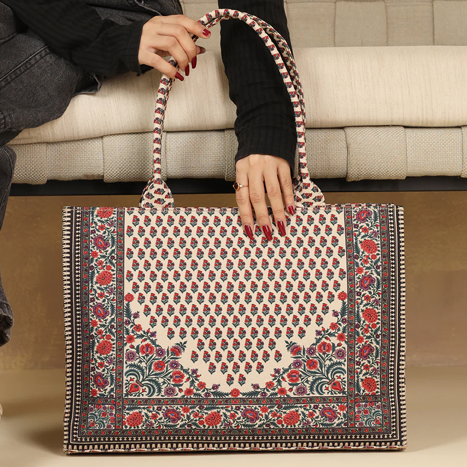 ZELLBURY Premium Canvas Tote Bag – Artistic Heritage, Floral & Mandala Prints - Image 2