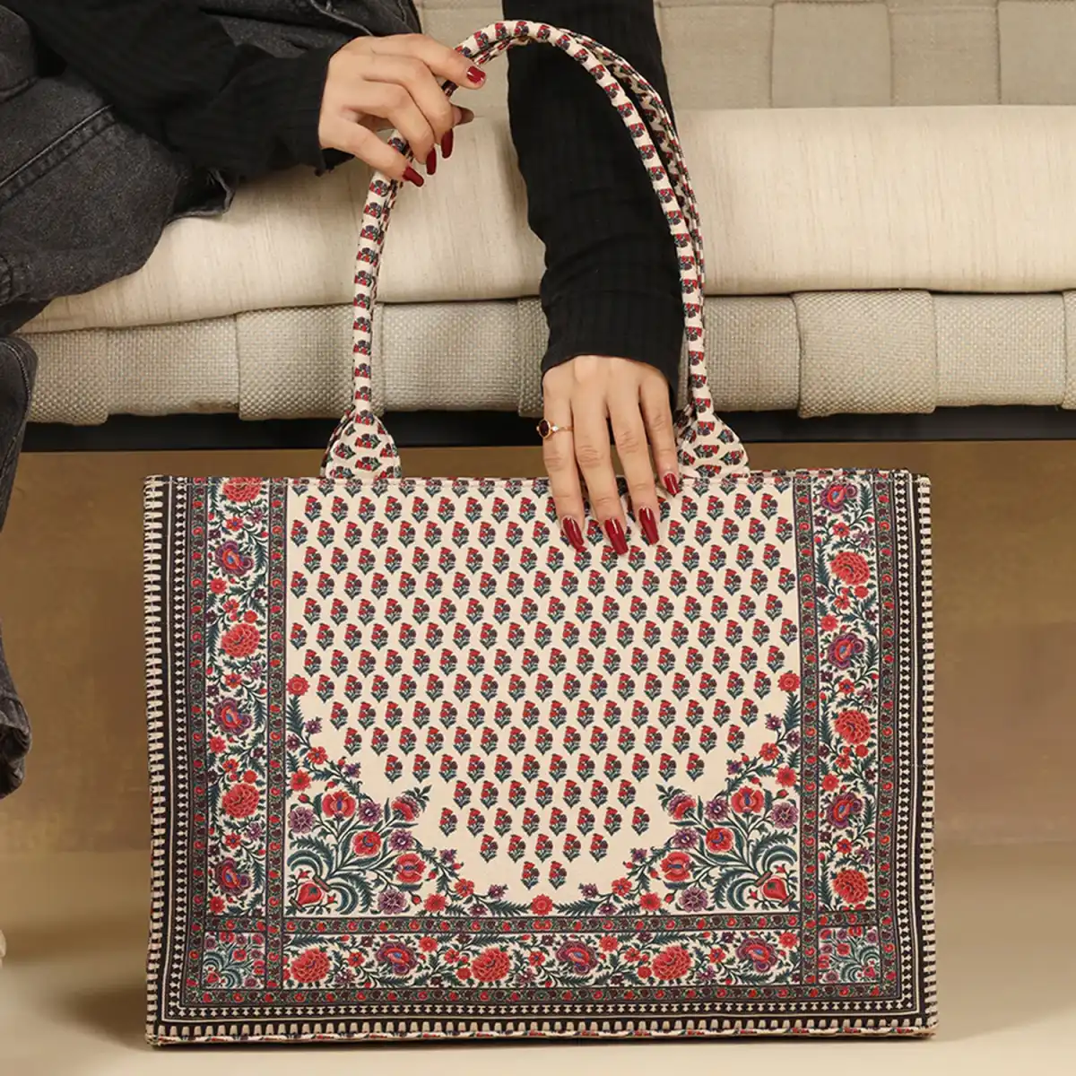 ZELLBURY Premium Canvas Tote Bag – Artistic Heritage, Floral & Mandala Prints - Image 2