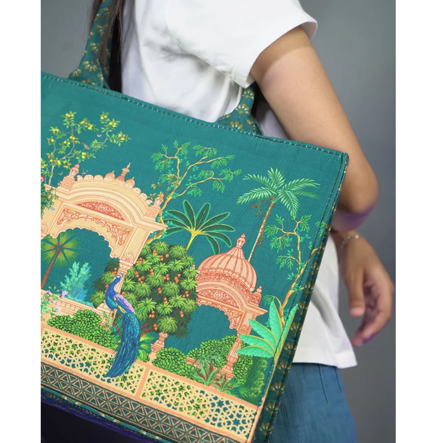 ZELLBURY Premium Canvas Tote Bag Artistic Floral & Heritage Print with Reinforced Handles - Image 2