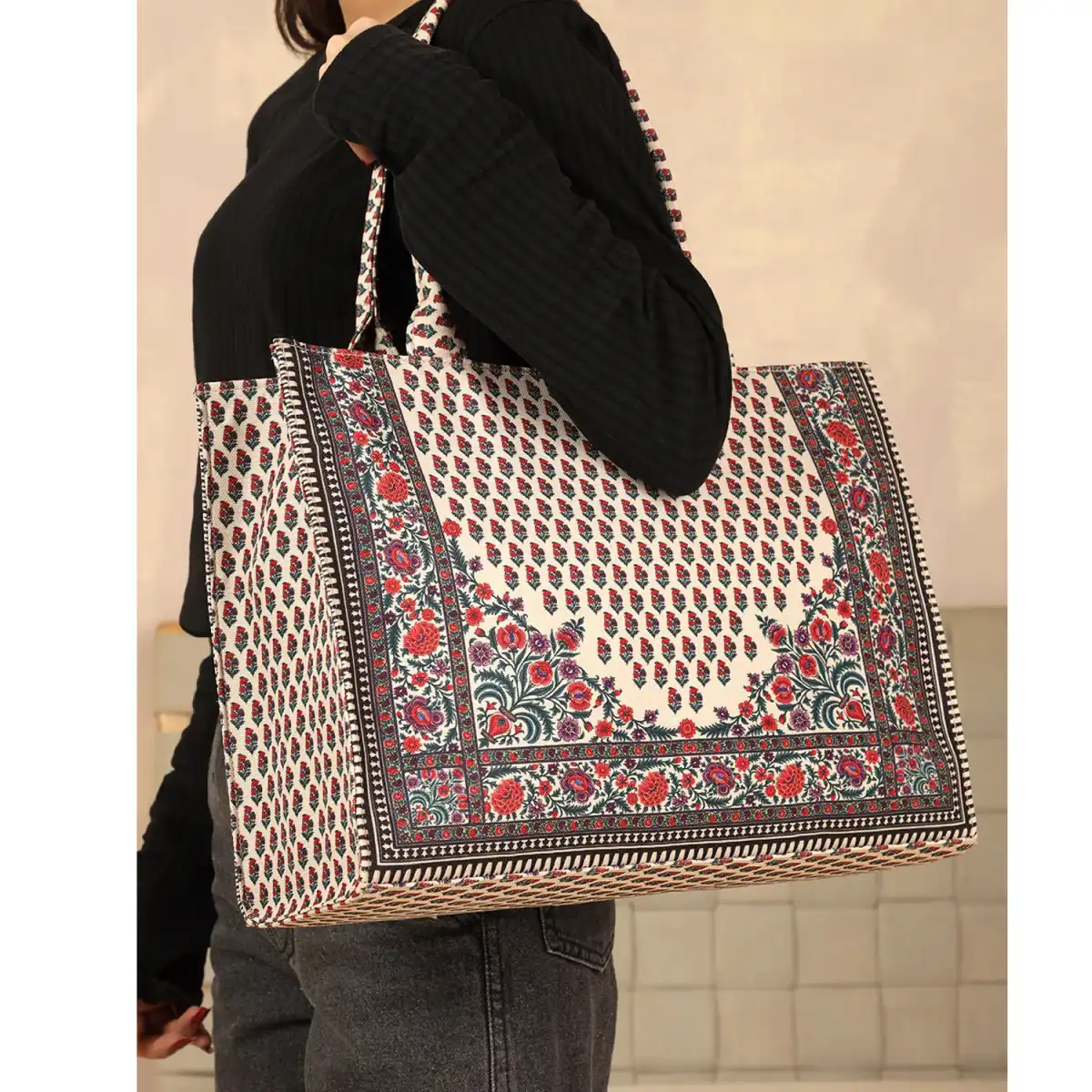 ZELLBURY Premium Canvas Tote Bag – Artistic Heritage, Floral & Mandala Prints - Image 2