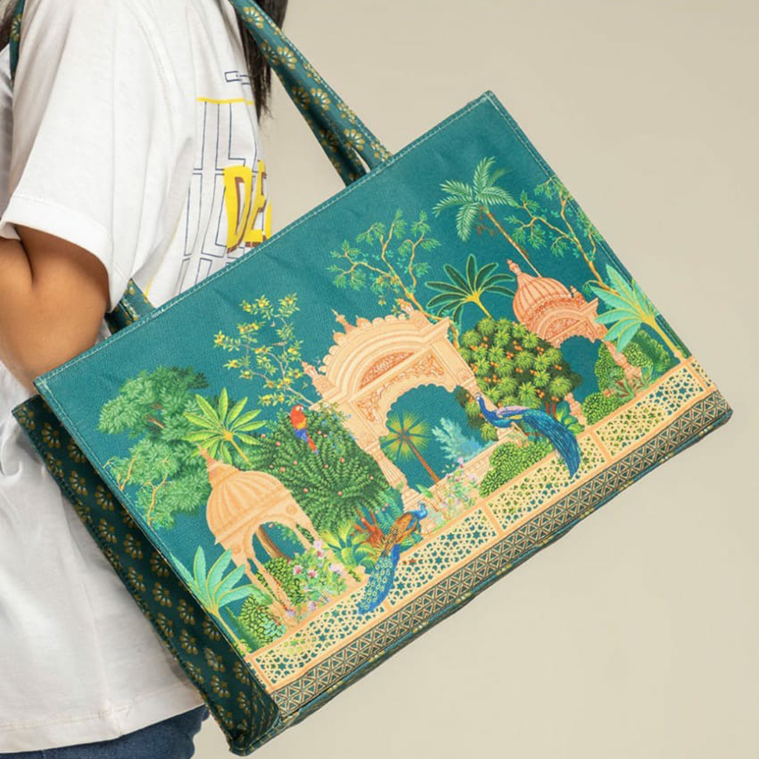 ZELLBURY Premium Canvas Tote Bag Artistic Floral & Heritage Print with Reinforced Handles - Image 5