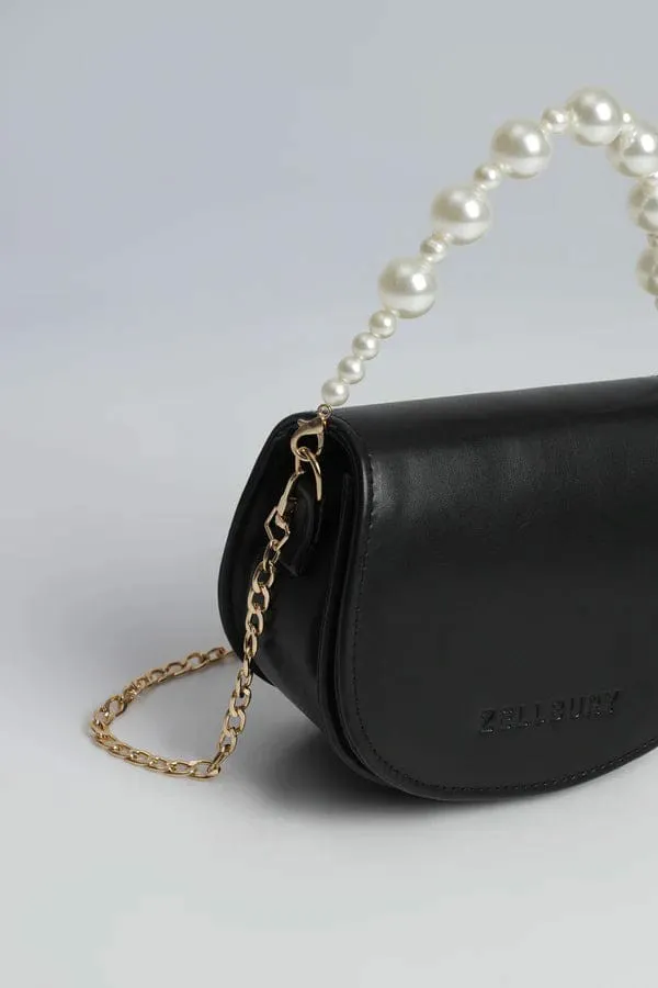 ZELLBURY Mini Luxe Handbag – Elegant Mustard Yellow Crossbody with Pearl Top Handle and Gold Chain Strap - Image 3