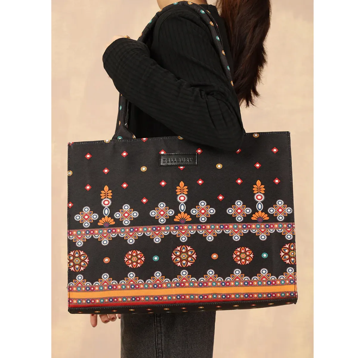 ZELLBURY Premium Canvas Tote Bag – Artistic Heritage, Floral & Mandala Prints - Image 4