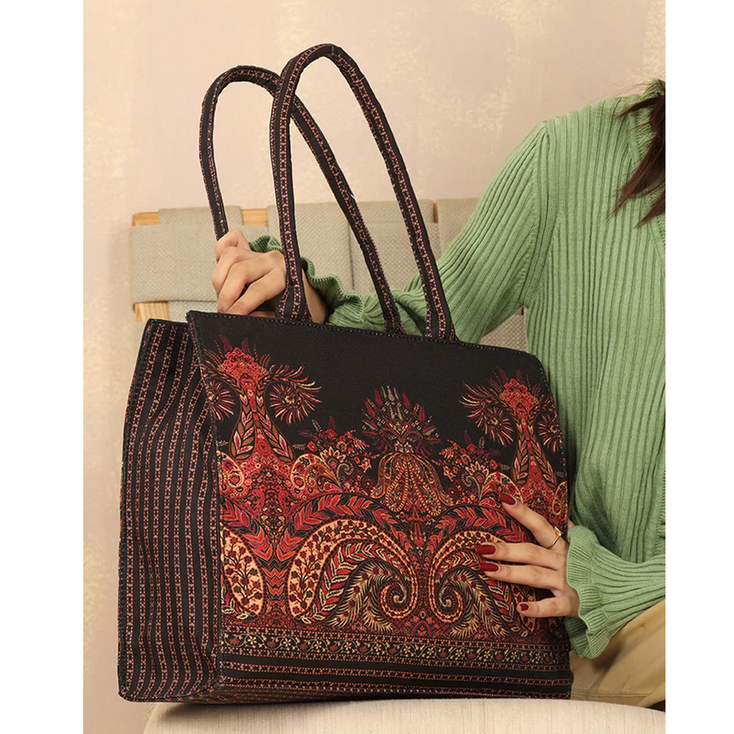 ZELLBURY Premium Canvas Tote Bag – Artistic Heritage, Floral & Mandala Print with Reinforced Handles - Image 5