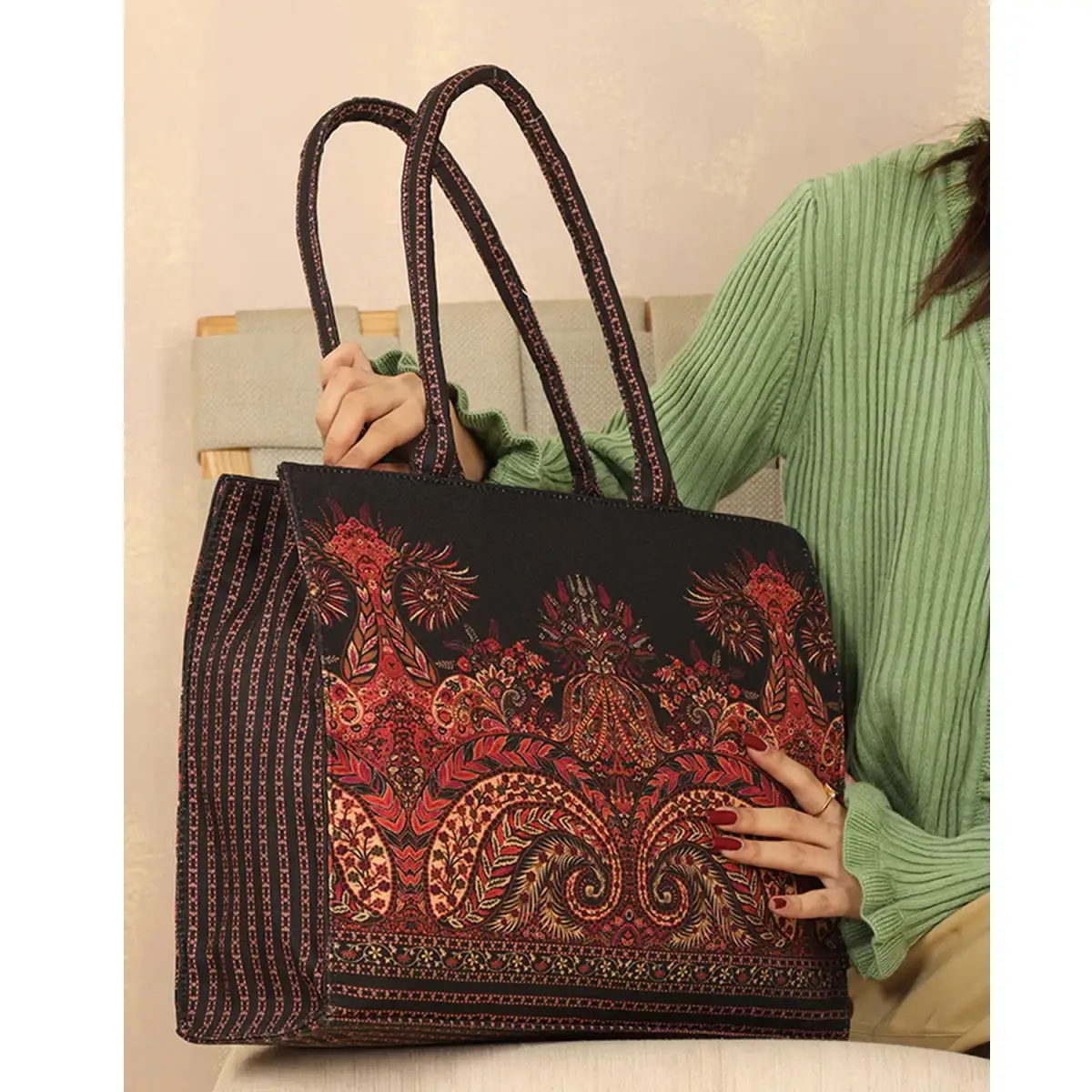 ZELLBURY Premium Canvas Tote Bag – Artistic Heritage, Floral & Mandala Print with Reinforced Handles - Image 5